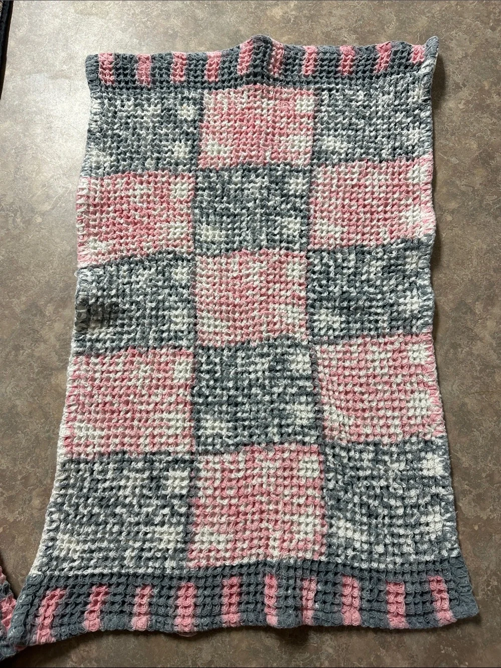 World market Pink, Gray & Cream Block Print Waffle Weave Hand Towel 2